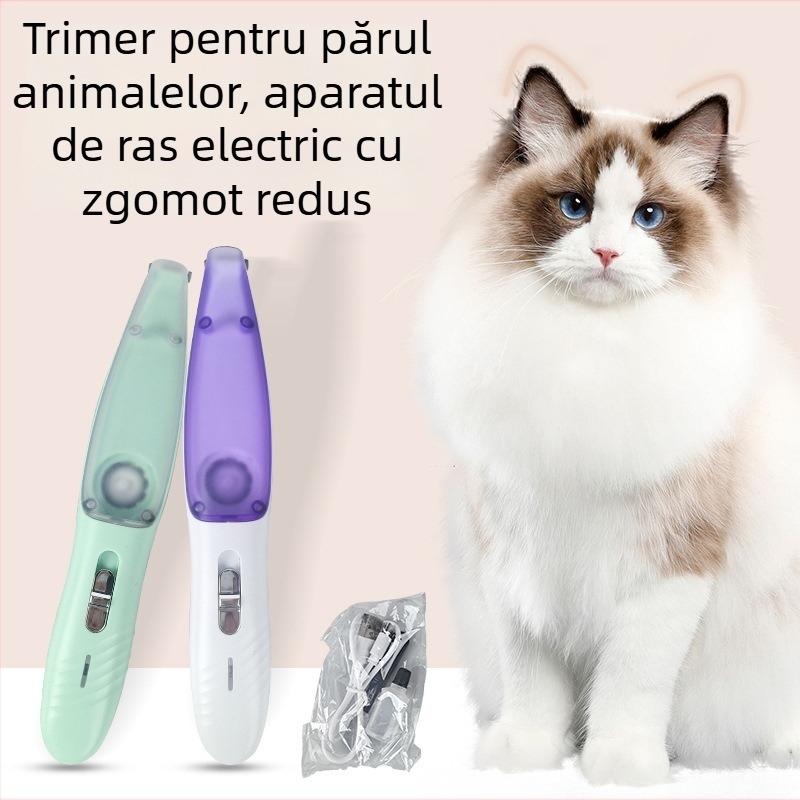 Tăietor de păr pentru lăbuțe de animale - reîncărcabil, cu aspirator încorporat, zgomot redus, trimmer electric pentru pisici și câini