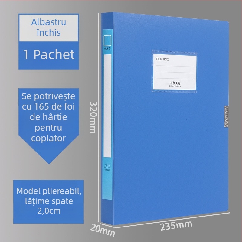A4 boxă de fișiere din plastic, întărită, pentru depozitarea documentelor și chitanțelor; Material PP; Modele 2E220/2E235/2E255/2E275; Grosime material 20/35/55/75; Logo tipărit; Brand Intellectual Power