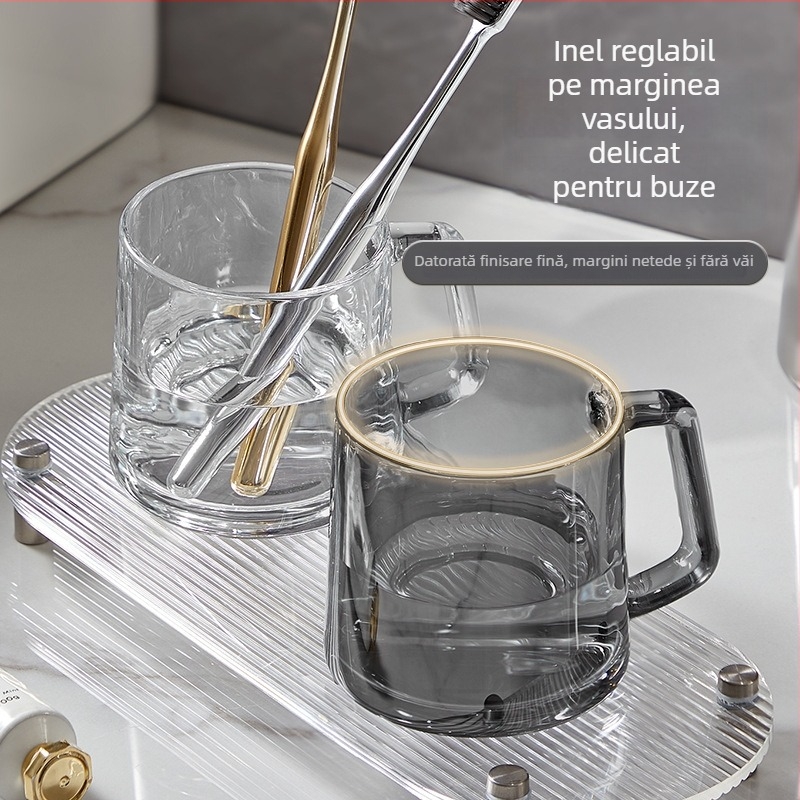 Pahar din sticlă pentru gură – pereche pentru uz casnic, rotund, rezistent la temperaturi ridicate, cu un singur strat, model 240826