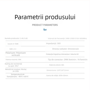 Antena WiFi direcțională cu panou plat, 2.4/5.8 GHz, 18 dBi câștig, stație AP pentru punte