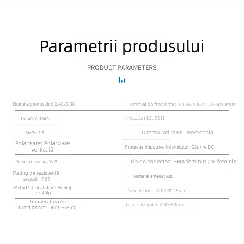 Antena WiFi direcțională cu panou plat, 2.4/5.8 GHz, 18 dBi câștig, stație AP pentru punte