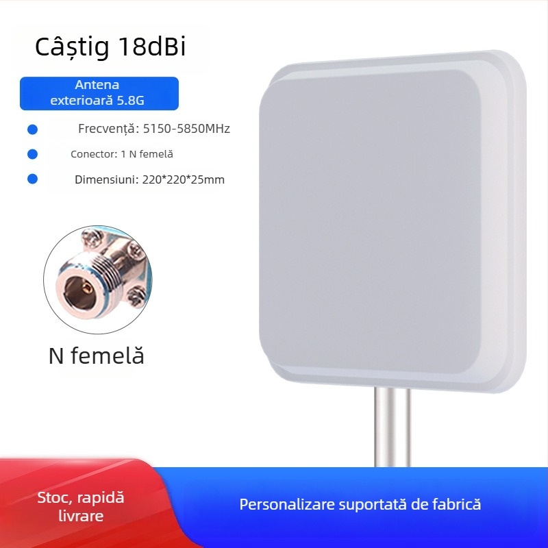 Antena WiFi direcțională cu panou plat, 2.4/5.8 GHz, 18 dBi câștig, stație AP pentru punte