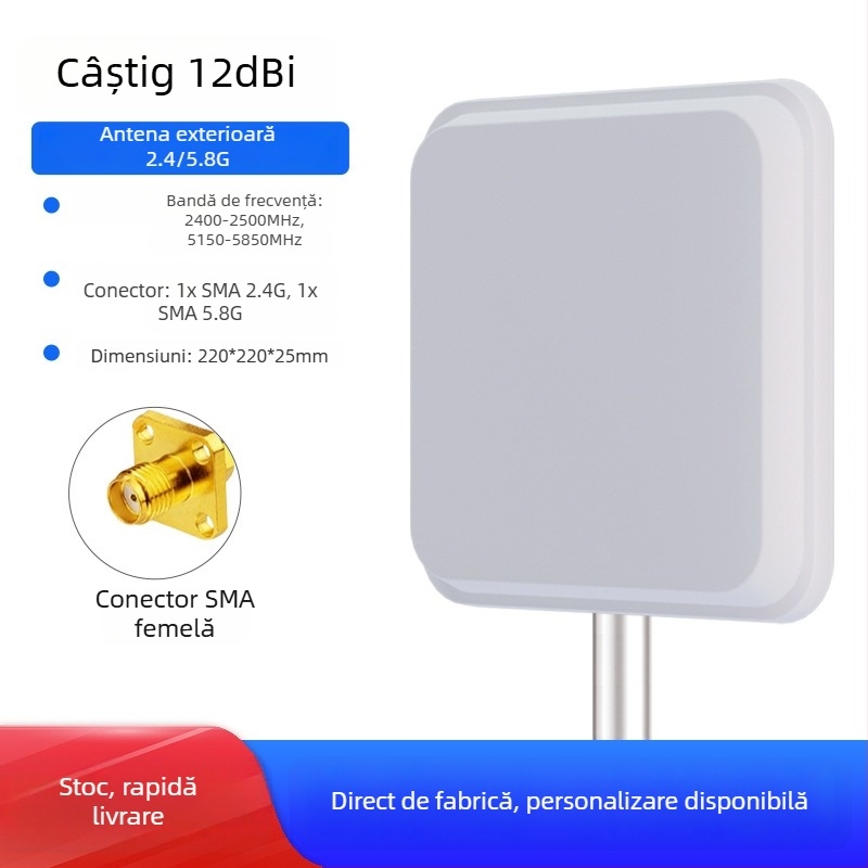 Antena WiFi direcțională cu panou plat, 2.4/5.8 GHz, 18 dBi câștig, stație AP pentru punte