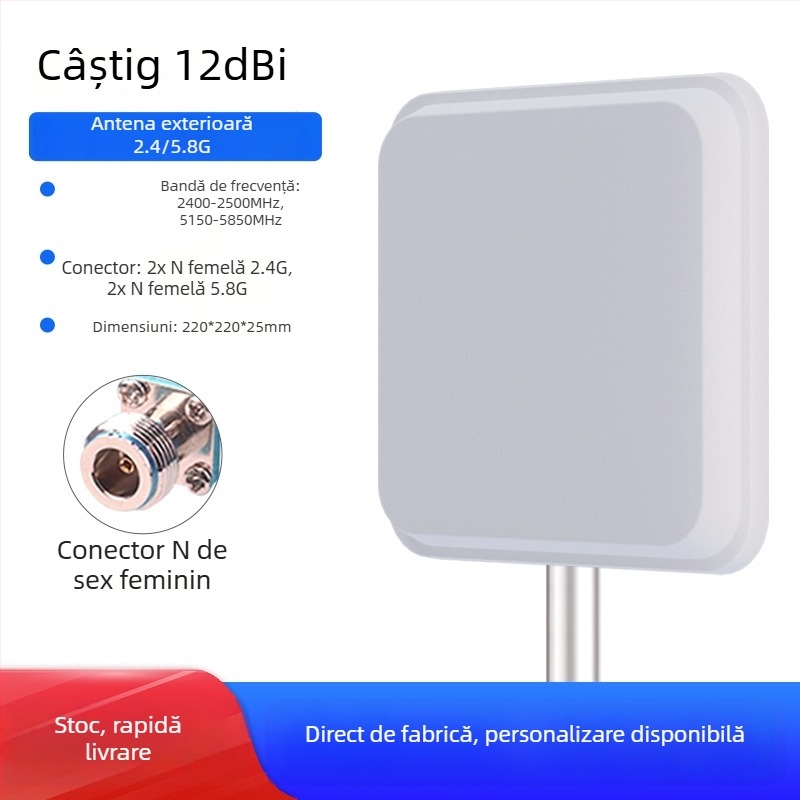 Antena WiFi direcțională cu panou plat, 2.4/5.8 GHz, 18 dBi câștig, stație AP pentru punte