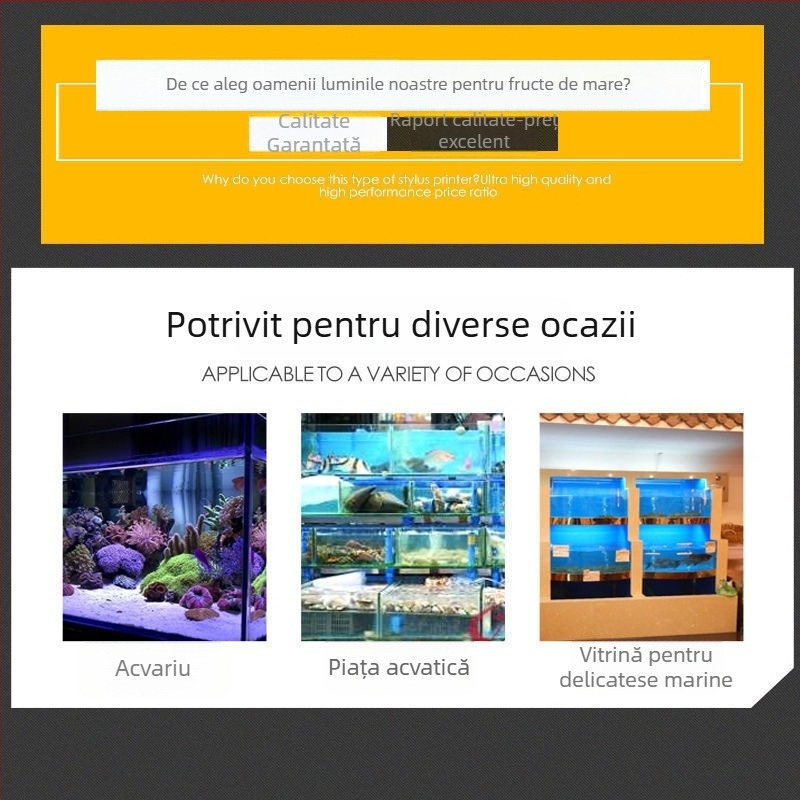 Lampa LED pentru acvariu, impermeabilă, 24W, corp din plastic, brand Zhuorui, greutate 200 g