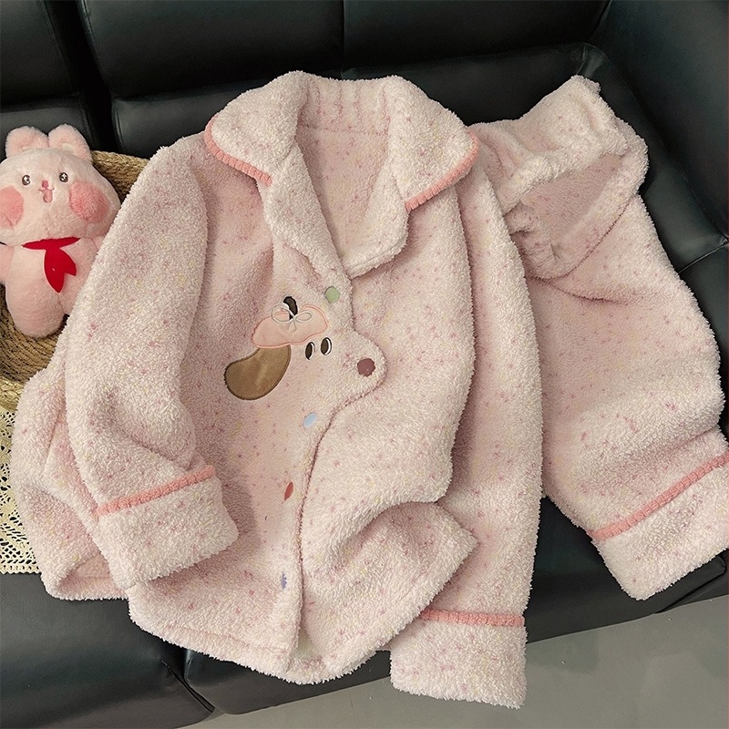 Set de pijamale, stil cardigan, drăguț și dulce; țesătură poliester, grosime extra 401-500 g/m², mâneci lungi