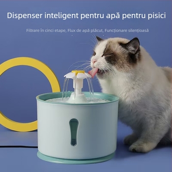 Dispenser de apă pentru pisici cu circulație automată și filtrare multiplă, din plastic