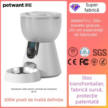 Hrănitor inteligent pentru animale de companie cu cameră și Wi‑Fi, pentru câini și pisici, capacitate 4 L, bol din oțel inoxidabil, control prin aplicație