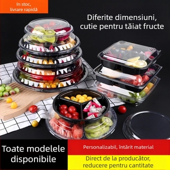 Cutie de ambalare pentru fructe din PET transparent, cu capac și compartimentare