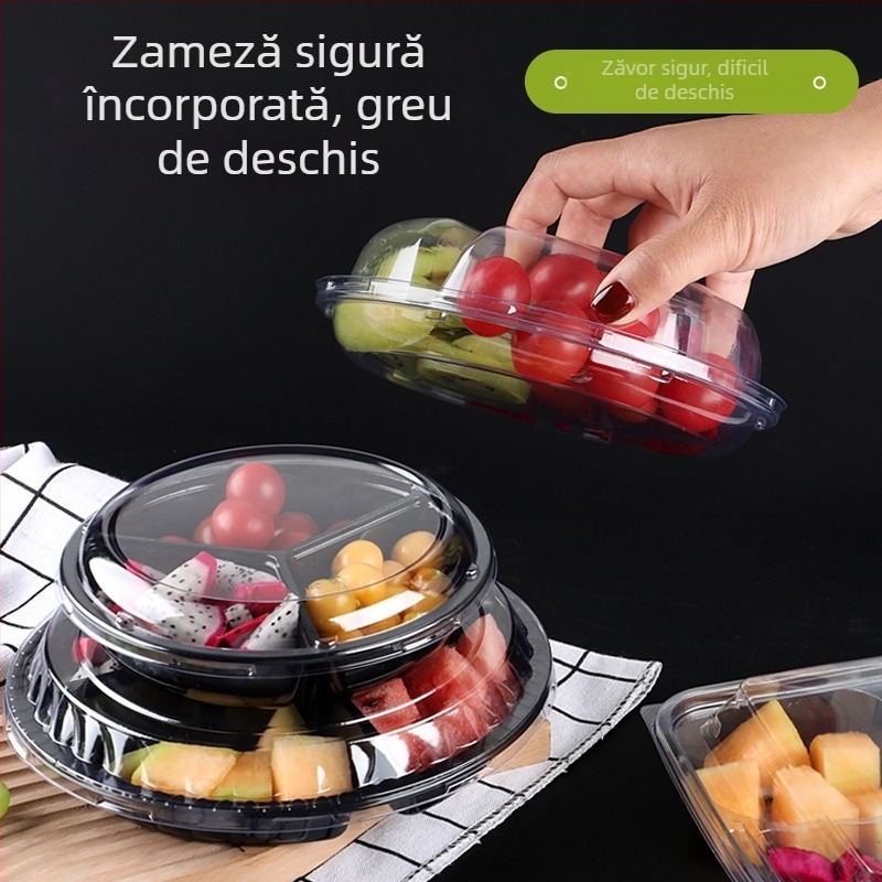 Cutie de ambalare pentru fructe din PET transparent, cu capac și compartimentare