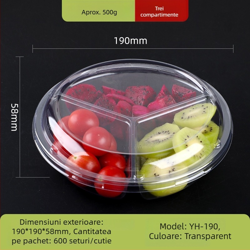 Cutie de ambalare pentru fructe din PET transparent, cu capac și compartimentare