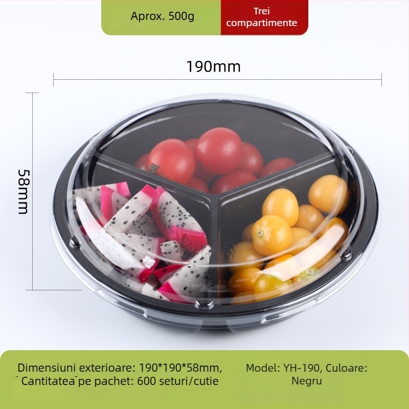 Cutie de ambalare pentru fructe din PET transparent, cu capac și compartimentare
