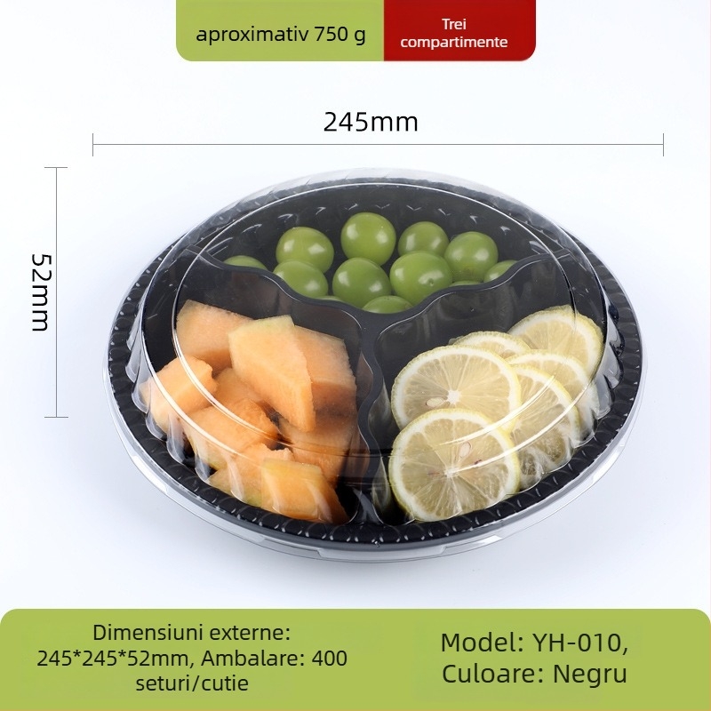 Cutie de ambalare pentru fructe din PET transparent, cu capac și compartimentare