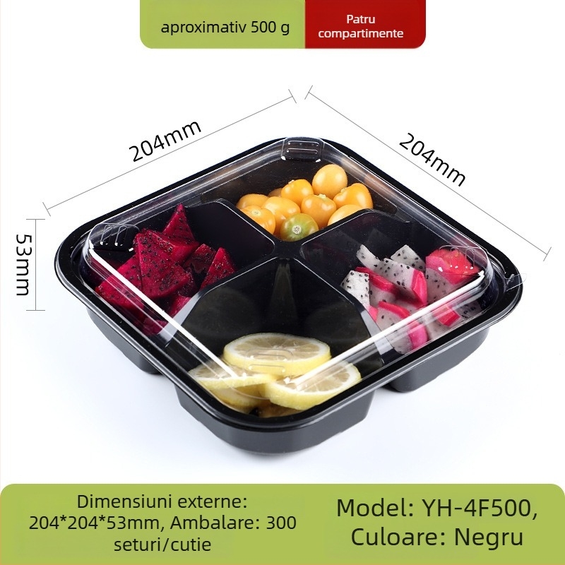 Cutie de ambalare pentru fructe din PET transparent, cu capac și compartimentare