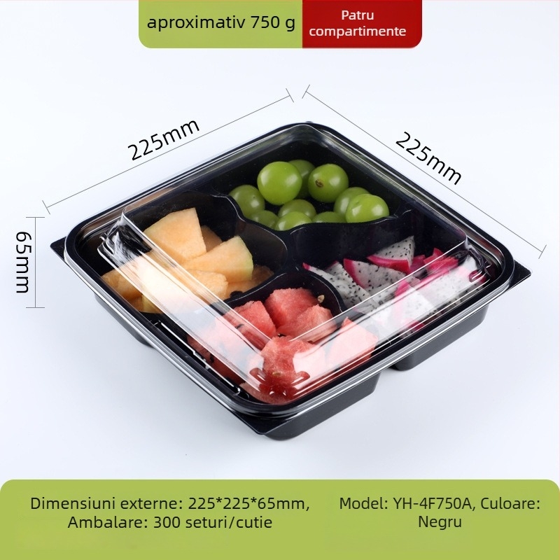 Cutie de ambalare pentru fructe din PET transparent, cu capac și compartimentare