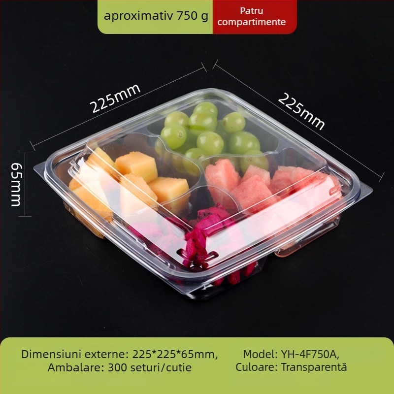 Cutie de ambalare pentru fructe din PET transparent, cu capac și compartimentare