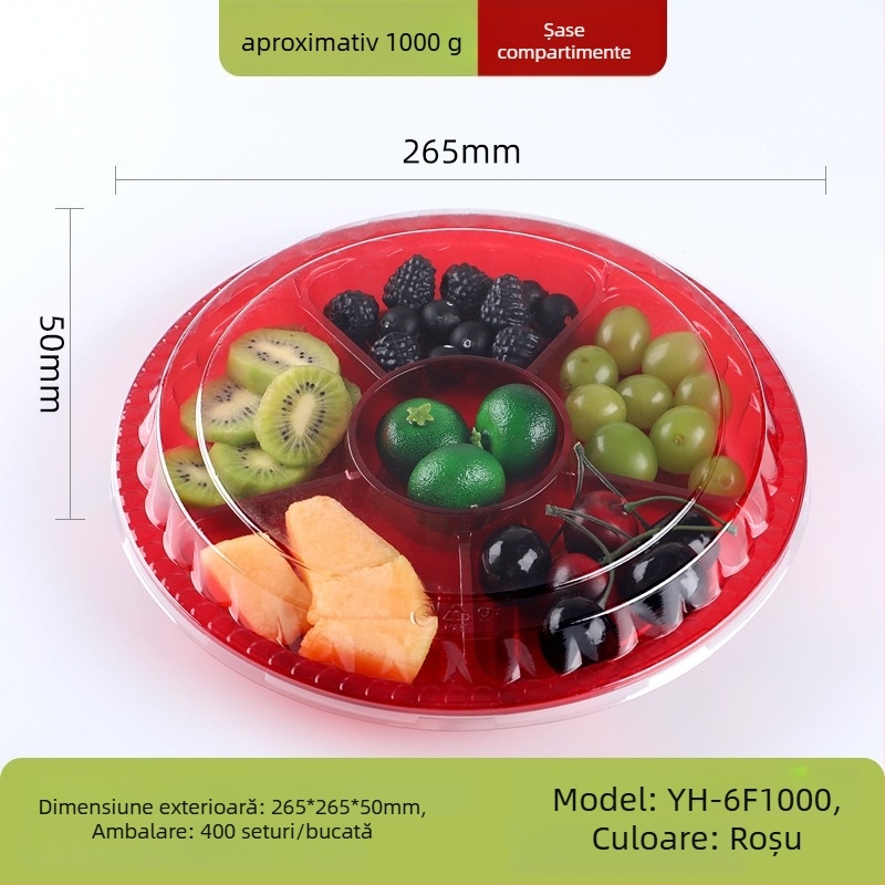 Cutie de ambalare pentru fructe din PET transparent, cu capac și compartimentare