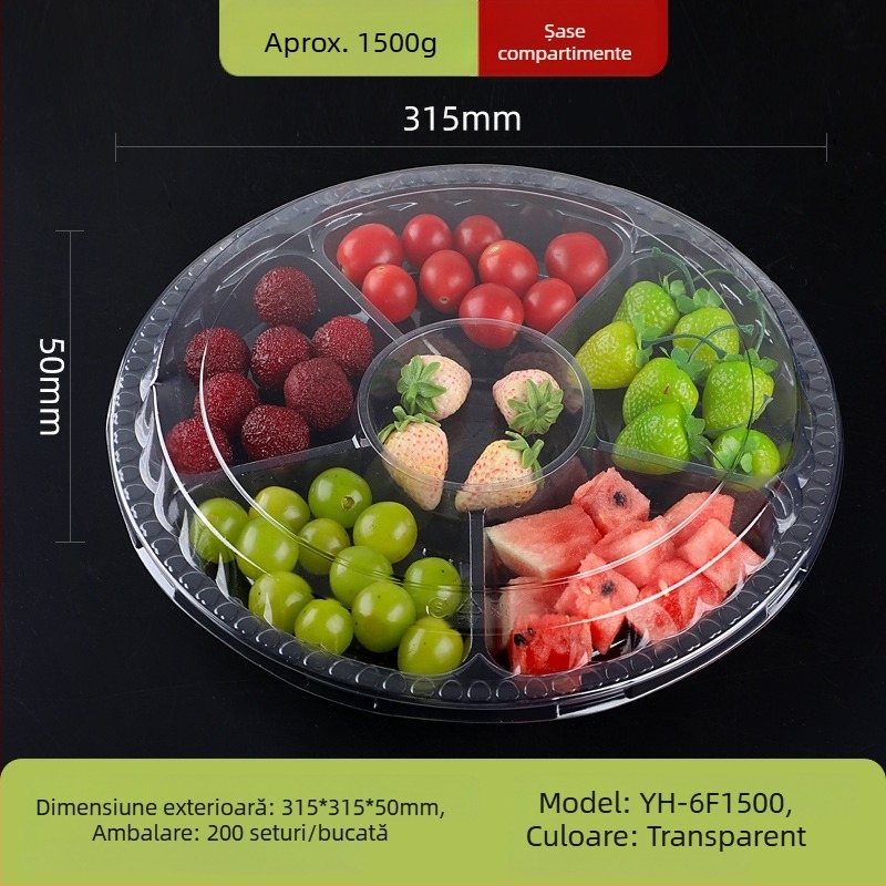 Cutie de ambalare pentru fructe din PET transparent, cu capac și compartimentare
