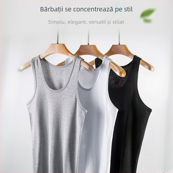 Vesta pentru bărbați din 100% bumbac, croială slim, guler rotund, respirabilă, țesătură de greutate medie 161–180 g/m²