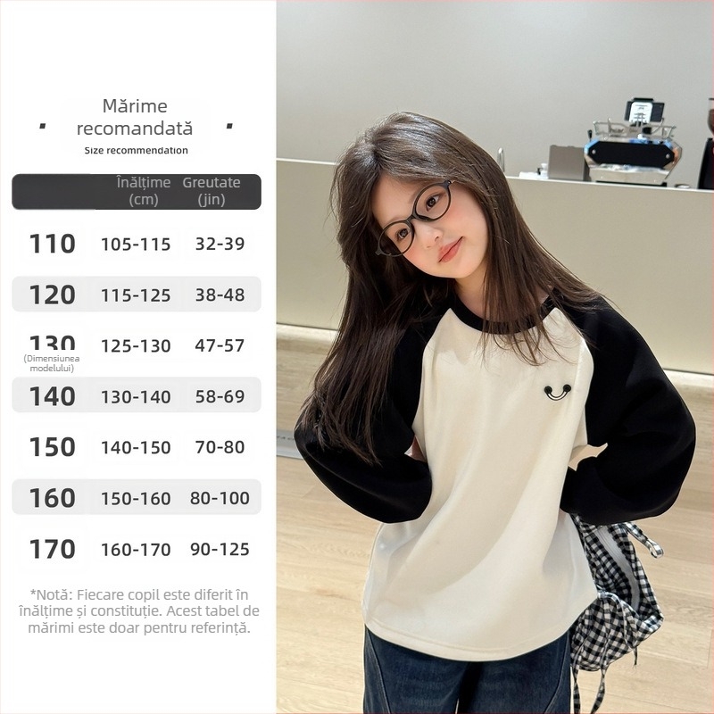 Tricou pentru copii cu mâneci lungi, stil coreean, material din in cu poliester 94,5%, pentru copii peste 8 ani, Primăvara 2025