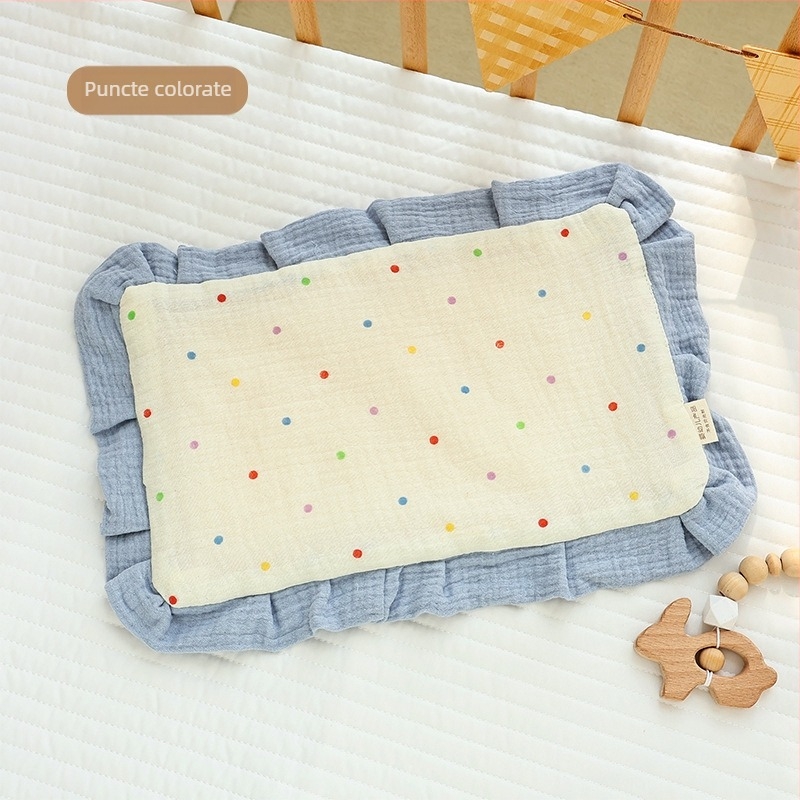 Pernă nor cloud pentru nou-născuți, bumbac 100%, pernă plată cu margine dantelată, siguranță Clasa A, stil desen animat.