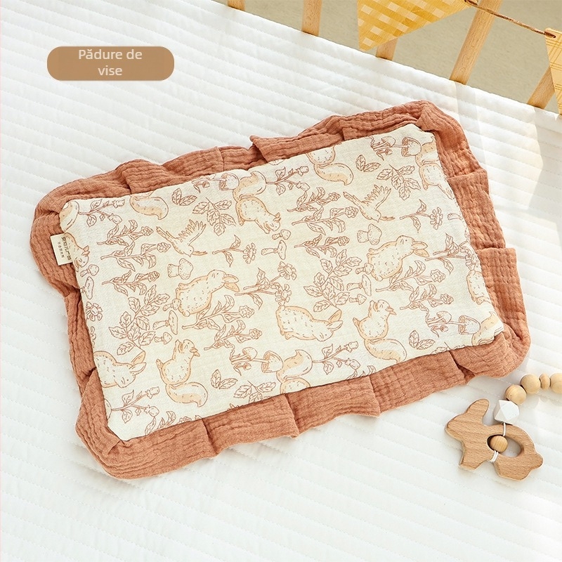 Pernă nor cloud pentru nou-născuți, bumbac 100%, pernă plată cu margine dantelată, siguranță Clasa A, stil desen animat.