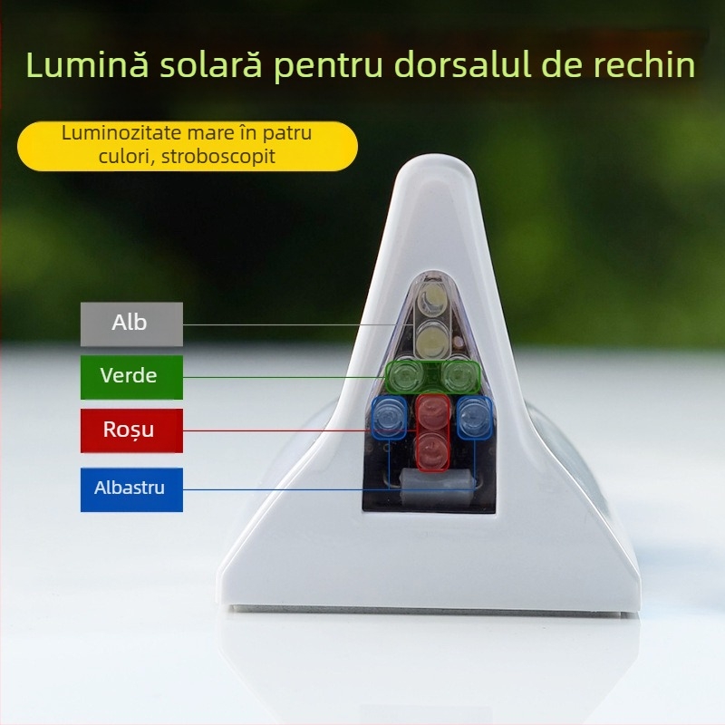 Lumină LED solară cu aripă de rechin pentru mașină, anti-coliziune, 8 LED, decor pentru antena automobilului