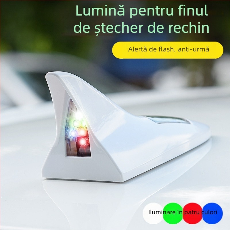 Lumină LED solară cu aripă de rechin pentru mașină, anti-coliziune, 8 LED, decor pentru antena automobilului