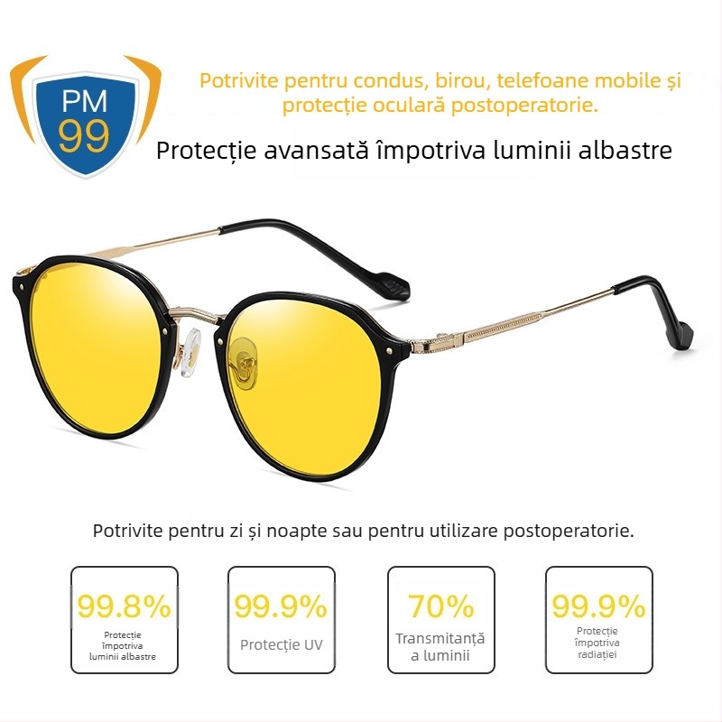Ochelari anti-lumină albastră cu ramă metalică reglabilă, lentile 1,8 mm, transmisie luminoasă 77%, Model 2347