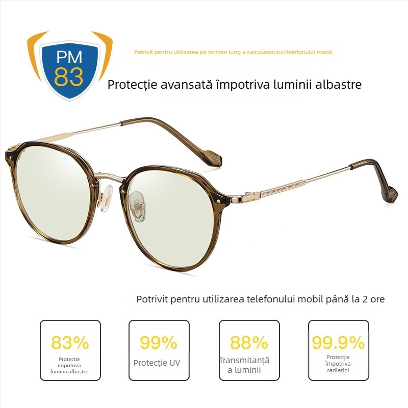 Ochelari anti-lumină albastră cu ramă metalică reglabilă, lentile 1,8 mm, transmisie luminoasă 77%, Model 2347