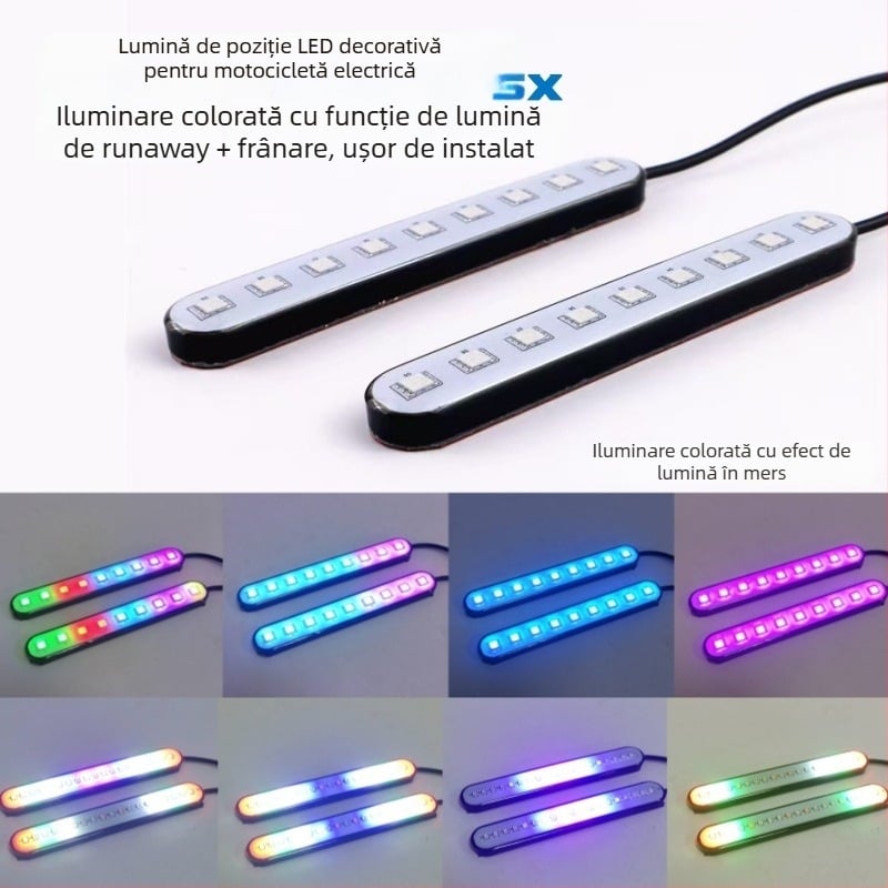 Bandă LED decorativă pentru motocicletă, autoadezivă, cu moduri multiple, lumini de mers și de frână, 12V, carcasă ABS, SX-155