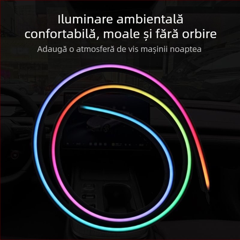 Lumină ambientală din silicon pentru consola centrală – iluminare interioară decorativă, montaj încorporat, 10W la 5V (0.2A), compatibil universal