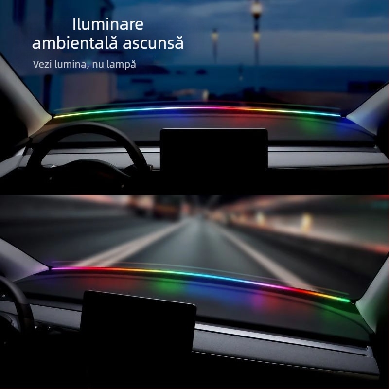 Lumină ambientală din silicon pentru consola centrală – iluminare interioară decorativă, montaj încorporat, 10W la 5V (0.2A), compatibil universal