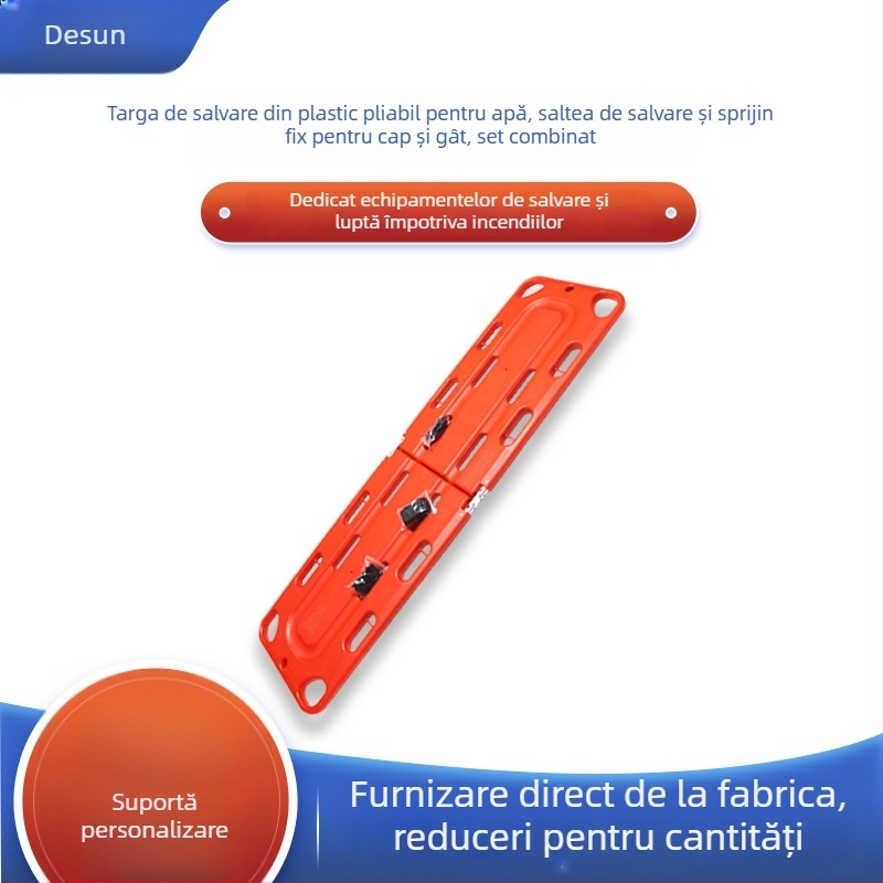 Set targă de salvare în apă cu placă spinală, targă pliabilă din plastic, fixator PE pentru cap și atelă cervicală — Brand Three Tails, Model SWY-SYJYDJ-01