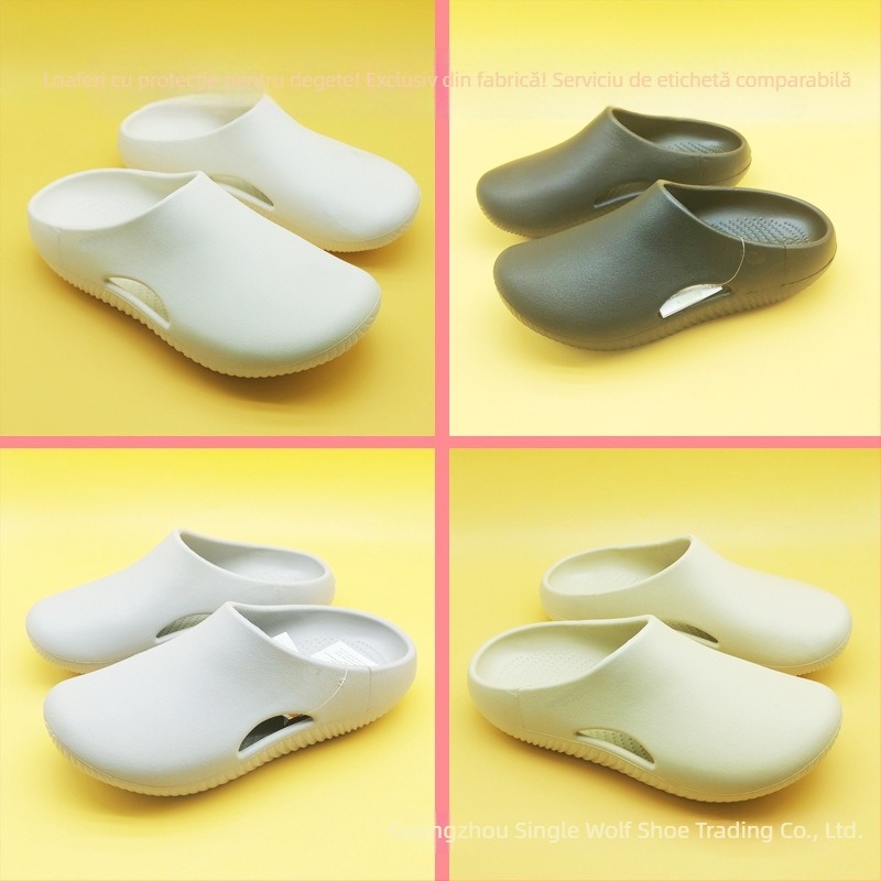 Sandale unisex cu acoperire totală a degetelor, curea cu un singur breloc, partea superioară EVA și talpa EVA, vârf rotund, toc plat de 2 cm, respirante și ușoare