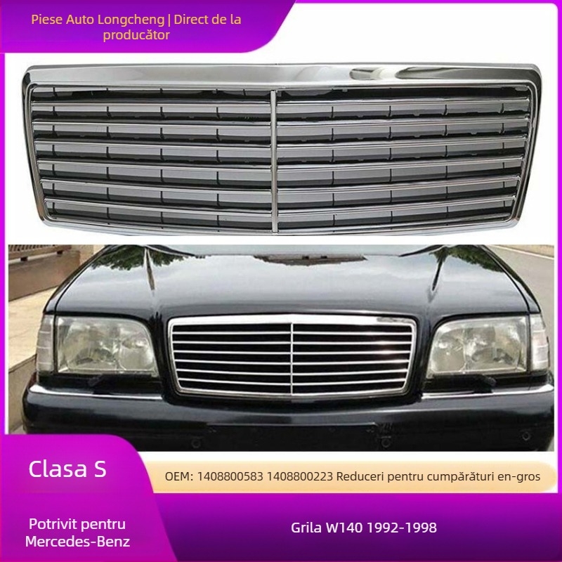 Grilă centrală a barei frontale pentru Mercedes-Benz W140, motif tigru, ABS plastic, 1992-1998, Piesă 1408800583, Brand LC