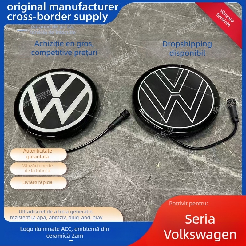 Emblemă VW luminoasă pentru Sagitar, Passat, Magotan, Golf și Tiguan L – ABS plastic; montaj fără deteriorări în zona radiatorului; compatibil cu modelele 2012–2025