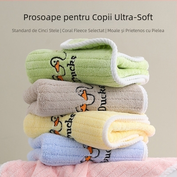 Set de 3 prosoape pentru copii din Coral Fleece, uscare rapidă, 150D, 50–80 g fiecare, Cut Velvet finisaj