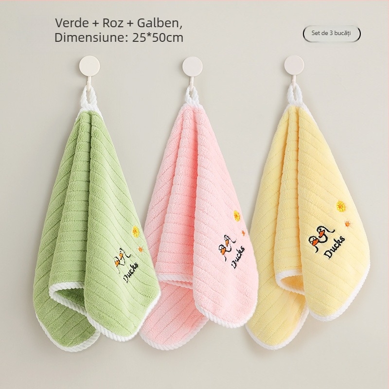 Set de 3 prosoape pentru copii din Coral Fleece, uscare rapidă, 150D, 50–80 g fiecare, Cut Velvet finisaj