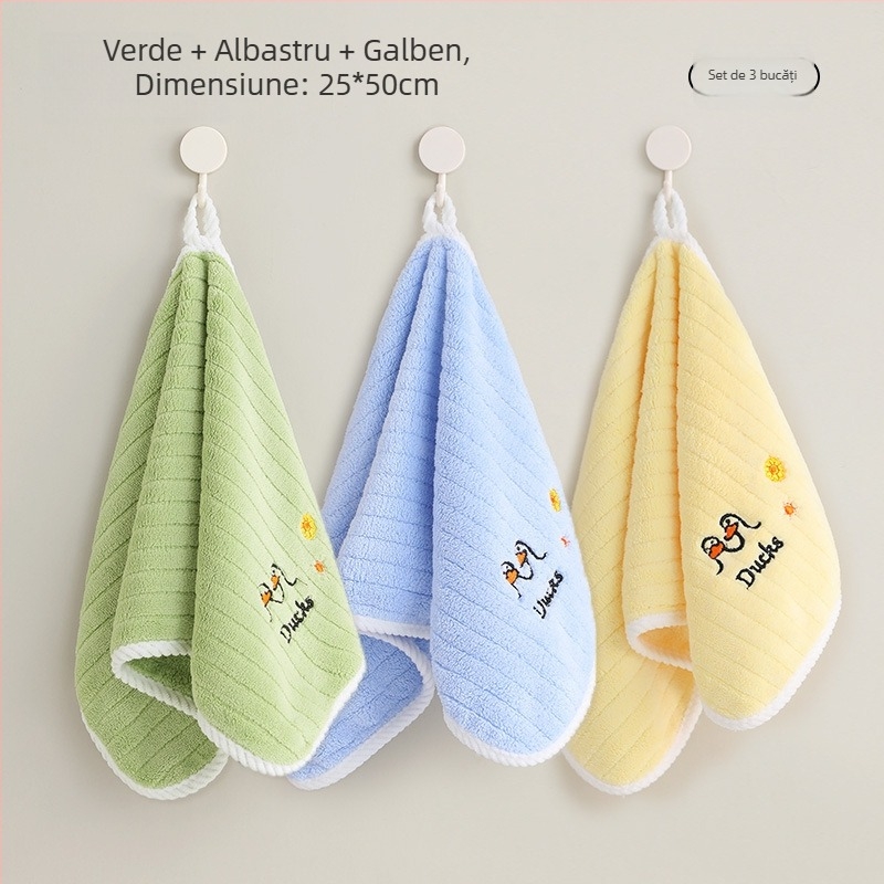 Set de 3 prosoape pentru copii din Coral Fleece, uscare rapidă, 150D, 50–80 g fiecare, Cut Velvet finisaj