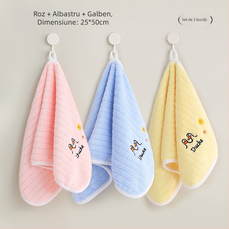 Set de 3 prosoape pentru copii din Coral Fleece, uscare rapidă, 150D, 50–80 g fiecare, Cut Velvet finisaj