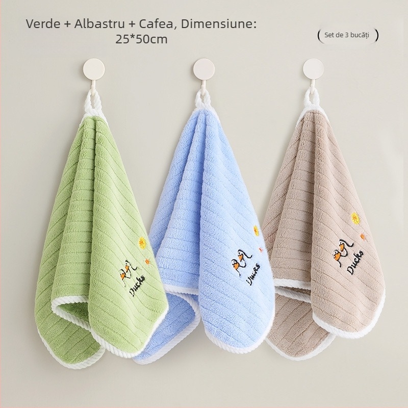 Set de 3 prosoape pentru copii din Coral Fleece, uscare rapidă, 150D, 50–80 g fiecare, Cut Velvet finisaj