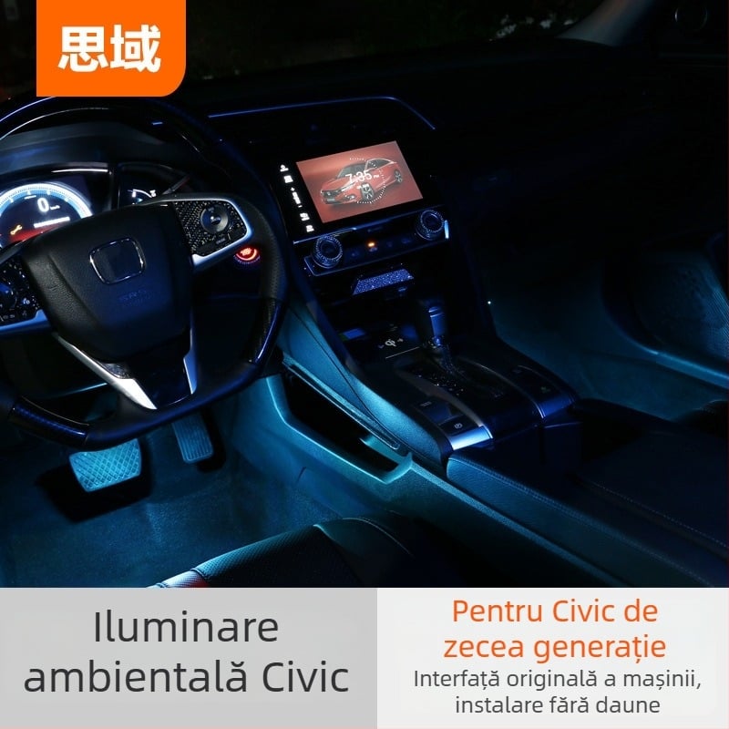 Lumină de podea pentru interiorul Civic X generație, model: Civic Interior Atmosphere Lights, compatibil cu Civic 2016–2019.