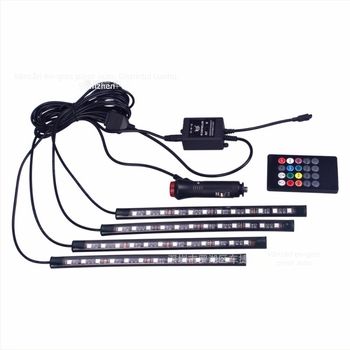 Lumină ambientală LED pentru mașină - 12-LED, control vocal, 12V, 6W, 5050-LED