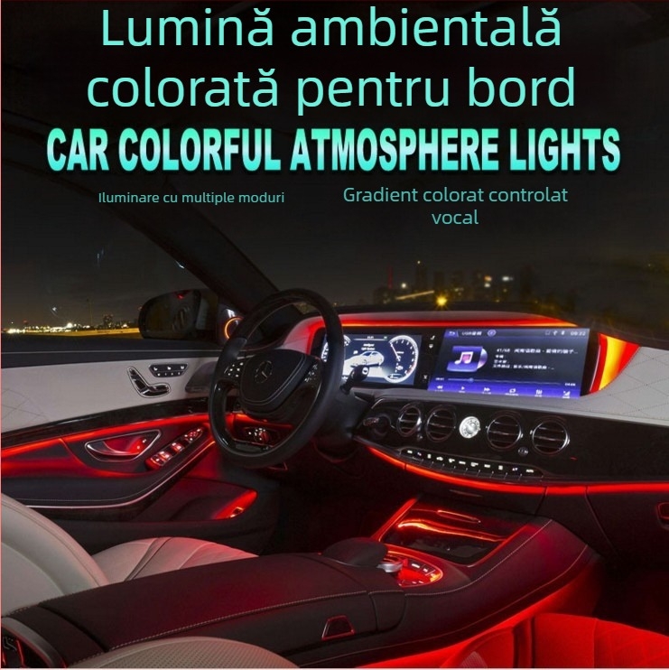 Lampă LED pentru panoul de bord auto, atmosferă cu ghid de lumină, control prin aplicație, 12V, 5W, IP43, 2000 lm