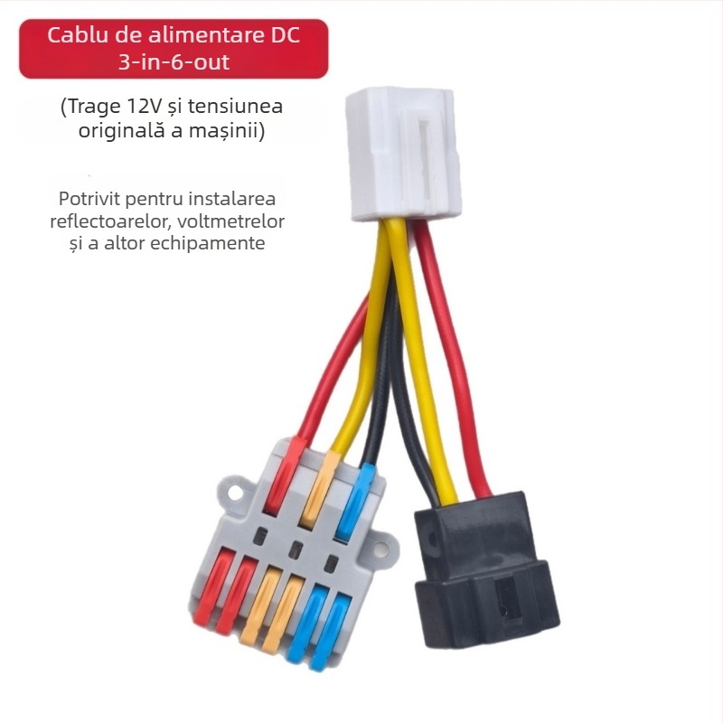 Convertor DC pentru vehicule electrice, cablu cu 3 intrări și 6 ieșiri, conector non-distructiv, voltmetru pentru spot montat direct