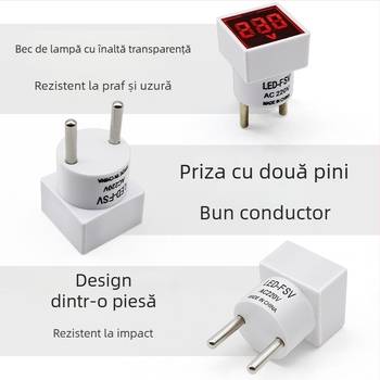 Voltmetru cu priză europeană, design tip priză, indicator LED, afișaj digital, AC 220V