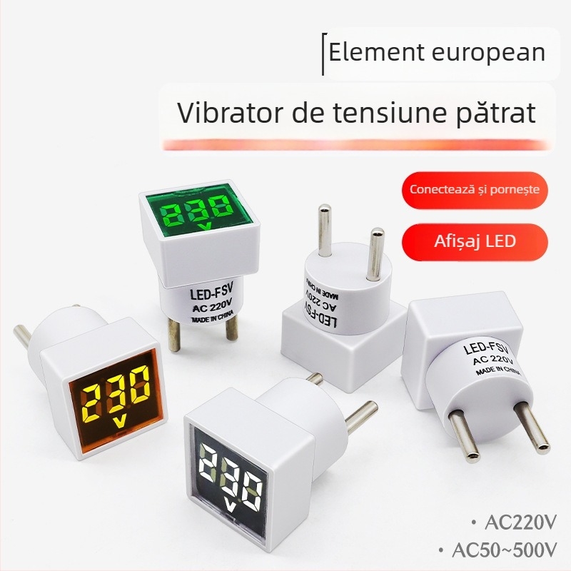 Voltmetru cu priză europeană, design tip priză, indicator LED, afișaj digital, AC 220V