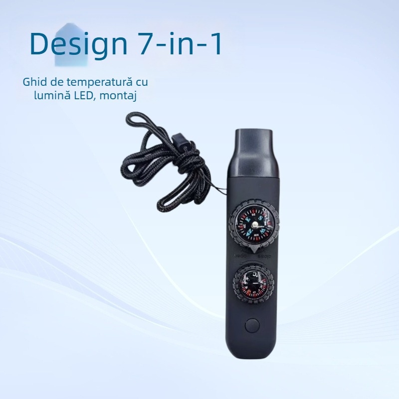 Joyful fluier de supraviețuire pentru exterior cu șapte funcții, lumină LED, termometru și busolă