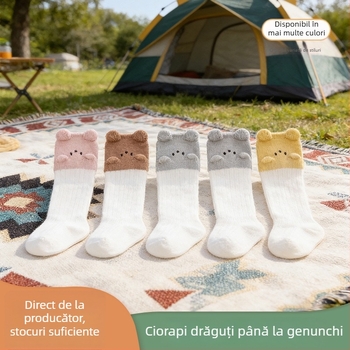 Șosete bebeluși din bumbac, peste genunchi, model Cartoon, respirante și absorbante transpirația, pentru nou-născuți 0–1 ani, utilizare în interior